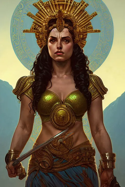 Prompt: pixel art of the Greek godess Hera looking angry, rusty armor, portrait, digital painting, artstation, concept art, beautiful face, symmetric face, cinematic, videogame cover art, by Artgerm and Greg Rutkowski and Alphonse Mucha