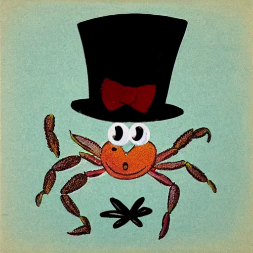 Prompt: crab in a top hat