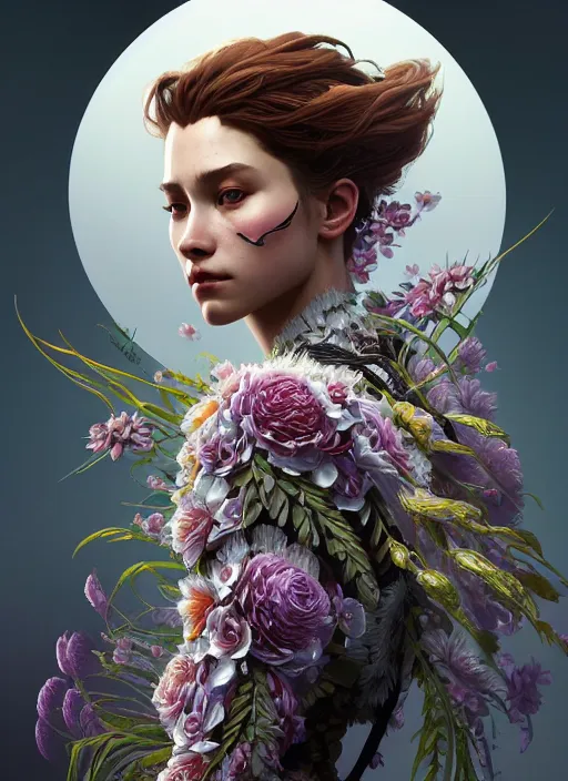 Image similar to symmetry!! portrait of floral! horizon zero dawn machine, intricate, elegant, highly detailed, digital painting, artstation, concept art, smooth, sharp focus, illustration, art by artgerm and greg rutkowski and alphonse mucha, 8 k