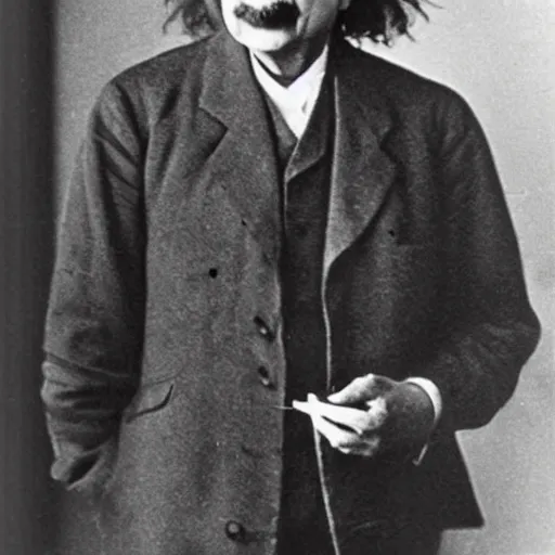 Prompt: a professional picture of albert einstein holding a phone