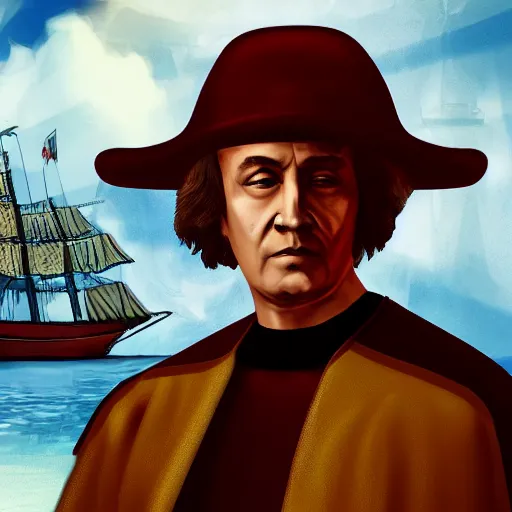 Prompt: christopher columbus portrait, gta chinatown wars art style, hyperrealistic, rgba colors, remove duplicate content, justify contents center.