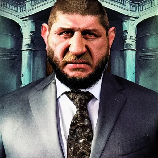 Prompt: bodyhorror portrait of ramzan kadyrov who became an ugly degraded lovecraftian monstrosity, photo - realistic, color image, 2 k, highly detailed