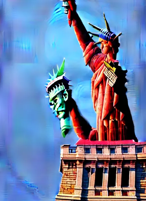 Image similar to red dragon under statue of liberty