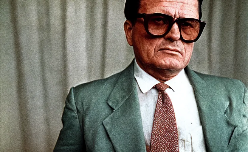 Prompt: 70s movie still of Josip Broz Tito, by Irving Penn , Cinestill 800t 18mm Eastmancolor, heavy grainy picture, very detailed, high quality, 4k, HD criterion, precise texture