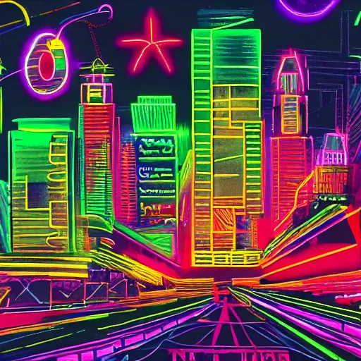 Image similar to a city of neon lights, trending on artststion. detailed, 4 k