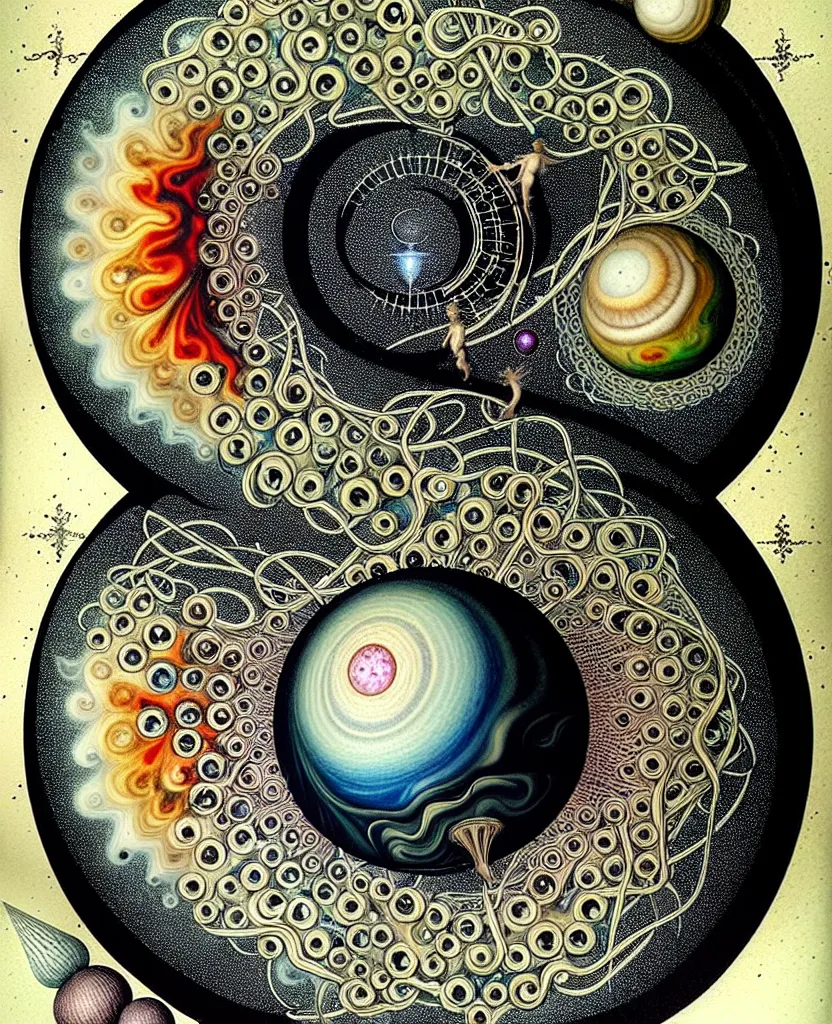 Image similar to whimsical uncanny creature alchemizes unique canto about'as above so below'being ignited by the spirit of haeckel and robert fludd, breakthrough is iminent, glory be to the magic within, to honor jupiter, painted by ronny khalil