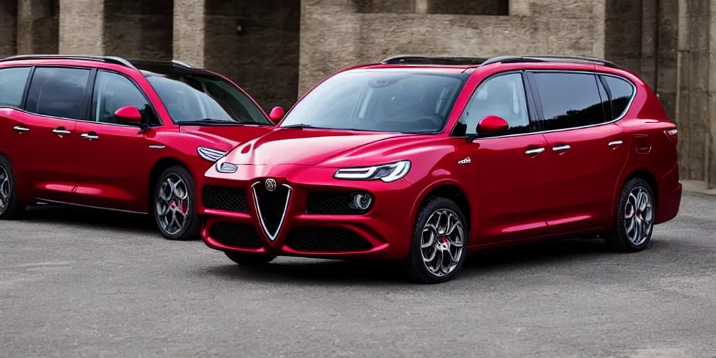 Image similar to “2022 Alfa Romeo Minivan, red”