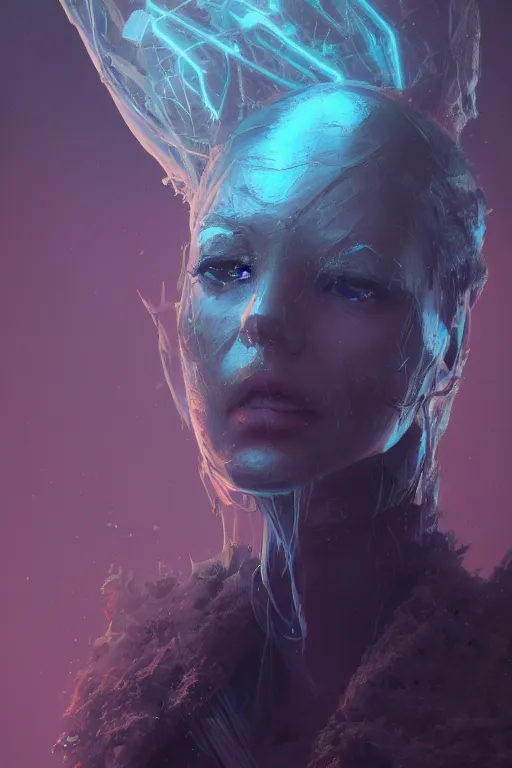 Image similar to A fancy portrait of an attractive humanoid creature by Greg Rutkowski, beeple, Sung Choi, Mitchell Mohrhauser, Maciej Kuciara, Johnson Ting, Maxim Verehin, Peter Konig, final fantasy, macro lens , 8k photorealistic, cinematic lighting, HD, high details, dramatic, dark atmosphere, trending on artstation