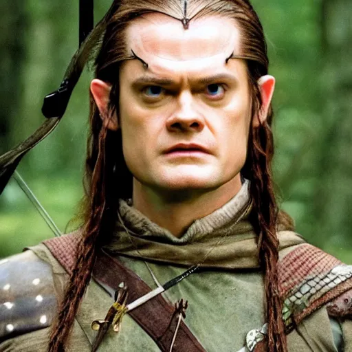 Prompt: dwight schrute playing legolas in lord of the rings