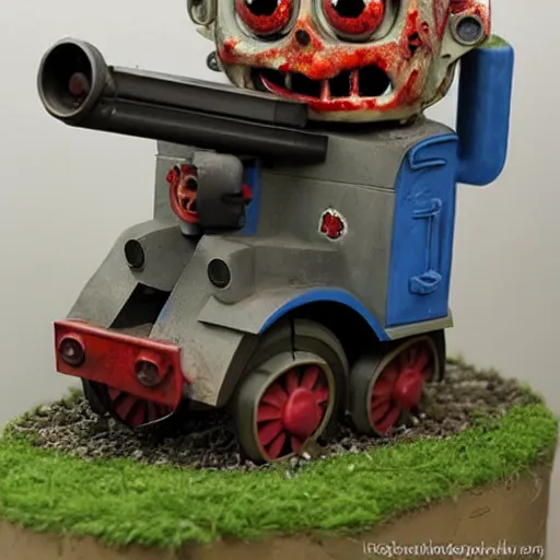 Image similar to zombie apocalypse thomas the tank engine sculpture