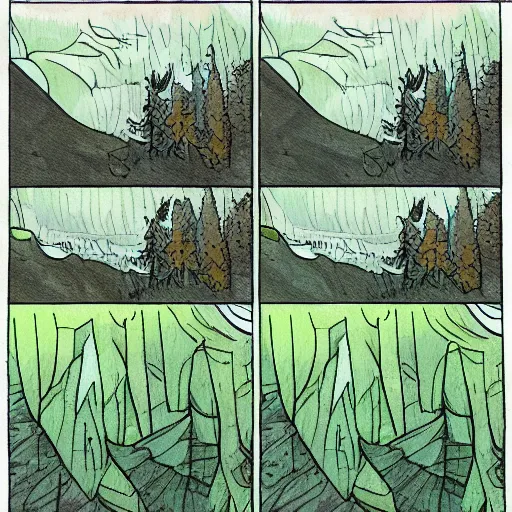 Image similar to Comic panel of a forest clearing, (inktober), line art, (((water color))), by Bill Waterson, By Jake Parker