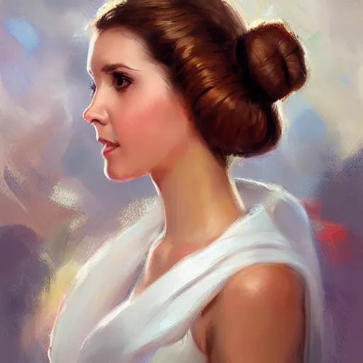 Prompt: Princess Leia from Star Wars, painting by Vladimir Volegov