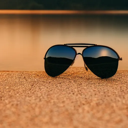 Prompt: A detailed close-up photo of aviator sunglasses with mirror finish that reflects a picturesque Slovenian landscape, sunglasses are worn by a woman, photograph is shot at golden hour, award winning professional photography, Canon EOS R5 camera | 42.0mm | f/5.6 | 1/40s shutter | ISO 400