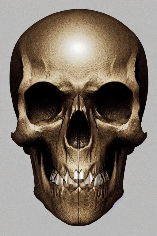 Image similar to skull, close - up portrait, powerful, intricate, elegant, volumetric lighting, digital painting, highly detailed, artstation, sharp focus, illustration, concept art, ink pen, small gold leaf flake accents