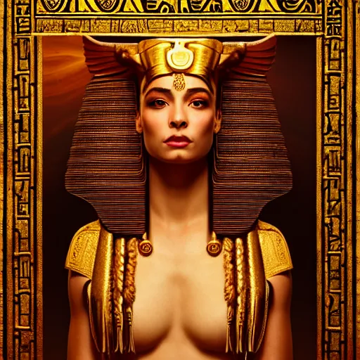 Image similar to majestic gracious regal seductive deity isis portrait, ancient egyptian, atmospheric lighting, curvy, painted, intricate, volumetric lighting, beautiful, rich deep colours masterpiece, golden hour, sharp focus, ultra detailed, by leesha hannigan, ross tran, thierry doizon, kai carpenter, ignacio fernandez rios
