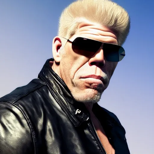 Prompt: a badass ron perlman with short wavy hair while wearing a black leather jacket and aviator sunglasses, realistic, hyperrealistic, 8 k resolution, hd quality, very detailed, highly detailed, intricate details, real life, real world, trending on artstation