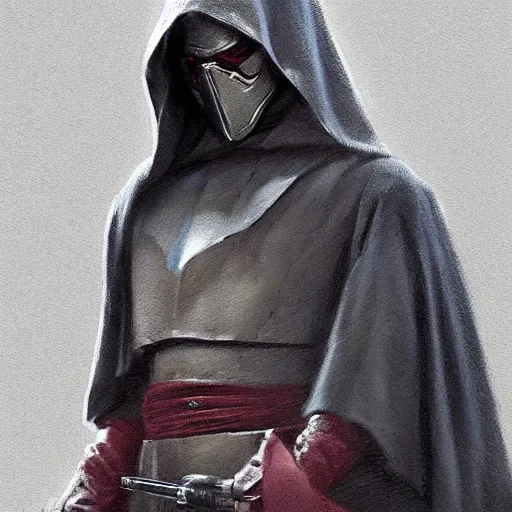 Prompt: self portrait of a specter. Full body with hooded cape and body armor, digital art, realistic, ultradetailed, concept art in the style of A new Hope, art by greg rutkowski and thomas kinkade, trending on artstation, devianart, cgsociety