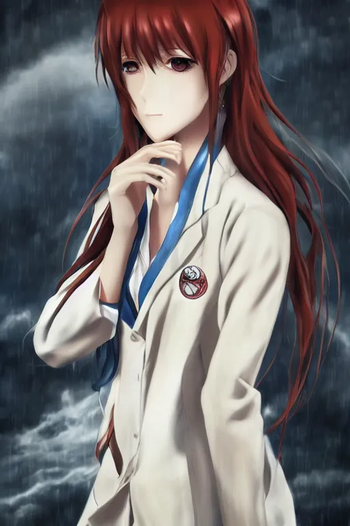 Prompt: highly detailed portrait of makise kurisu from steins gate laying, sensual, labcoat, fantasy art, by hews hack, photorealistic, detailed and intricate environment, trending on booru, trending on pixiv