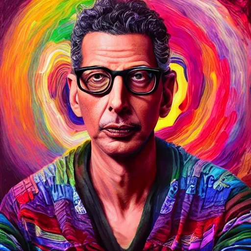 Image similar to Jeff Goldblum an extremely psychedelic experience, colorful, surreal, dramatic lighting, cosmonaut, LSD, face, detailed, intricate, elegant, highly detailed, digital painting, artstation, concept art, smooth, sharp focus, illustration, art by Sam Spratt, Dan Mumford, Artem Demura and Alphonse Mucha