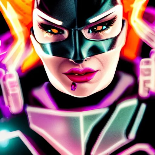 Image similar to Batgirl face cyberpunk style cinematic lighting super-resolution microscopy