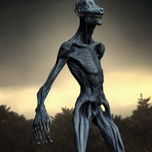 Prompt: standing photorealistic detailed tall skinny humanoid creature with fur, extremly detailed, 8 k, realistic, sharp focus, cosmic horror creature, cosmic horror