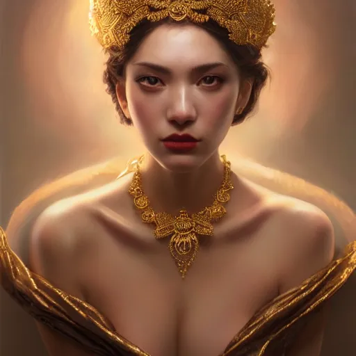 Prompt: expressive oil painting, of alluring european princess, seductive look, smooth glowing skin, glistening body, love, adoration, ornate headpiece of white beads, choker, glamour shot, tattoos, by yoshitaka amano, by greg rutkowski, by jeremyg lipkinng, by artgerm, digital art, octane render