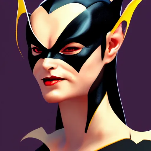 Prompt: 3 / 4 view of a portrait of bat woman with bat wings, confident pose, pixie, genshin impact,, intricate, elegant, sharp focus, illustration, highly detailed, concept art, matte, trending on artstation, marvel comics h 6 4 0