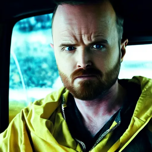 Image similar to Live Action Still of Aaron Paul dressed as and playing Walter White in Breaking Bad, real life, hyperrealistic, ultra realistic, realistic, highly detailed, epic, HD quality, 8k resolution, body and headshot, film still