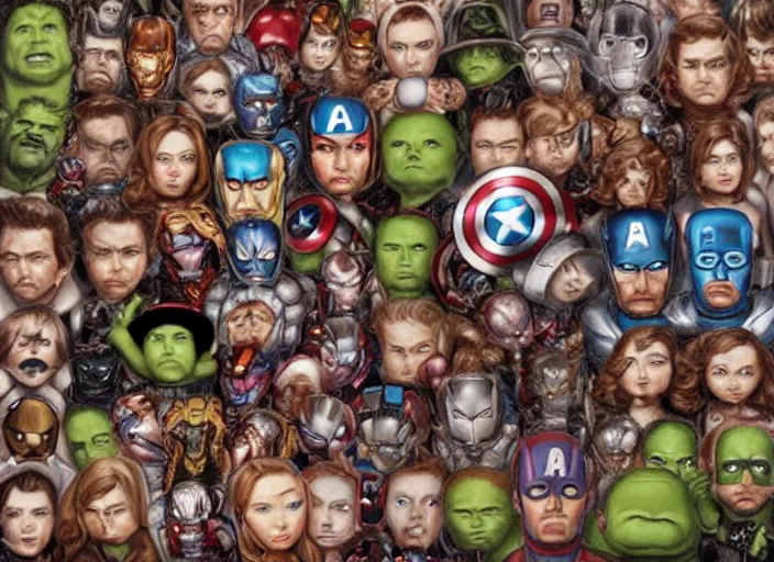 Image similar to the avengers made of donuts, lowbrow, matte painting, 3 - d highly detailed, in the style of mark ryden,