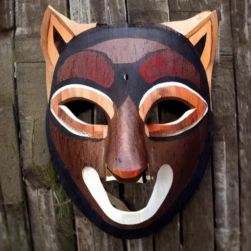 Prompt: wooden wolf spirit mask, pacific northwest indigenous style