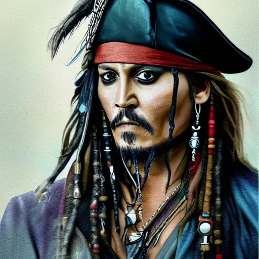 Image similar to portrait of johnny depp as captain jack sparrow, highly detailed, centered, solid color background, digital painting