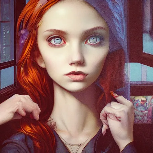 Prompt: Lofi portrait at a window, Pixar style by Stanley Artgerm and Tom Bagshaw and Tristan Eaton and Tim Burton