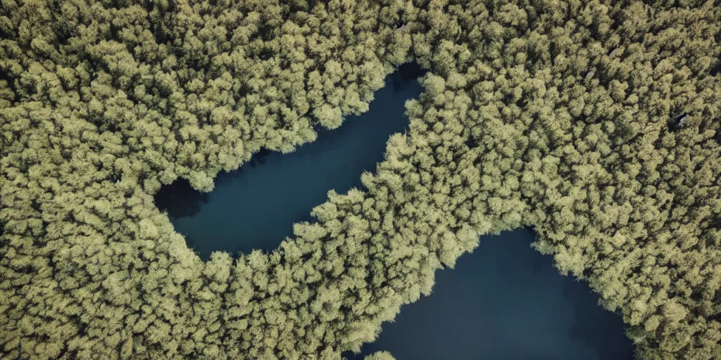 Image similar to lake with black water view from above, sky