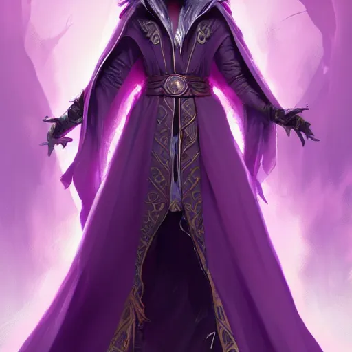 Image similar to female warlock long hood cloak purple, magic powers, powerful face, 8 k, trending on artstation by tooth wu and greg rutkowski