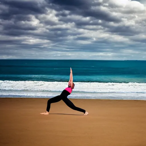 Yoda baby doing yoga on the beach at sunset, Stable Diffusion