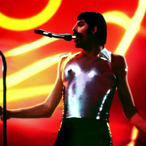 Image similar to freddie mercury performing, on the planet mecury