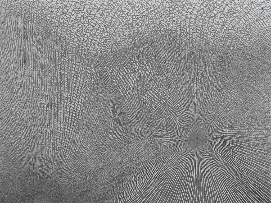 Prompt: Giant diatoms architecture, infinite latticework, brutalism. Streets of the city atop the iceberg. Painting by Ernst Haeckel, Escher, Caspar David Friedrich, Zurbaran