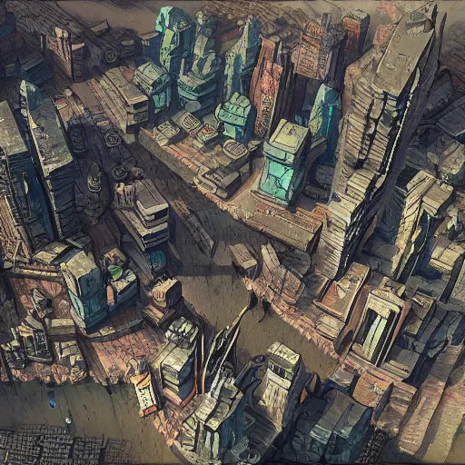 Image similar to a city in 1 6 4 0, cyberpunk, concept art, from above