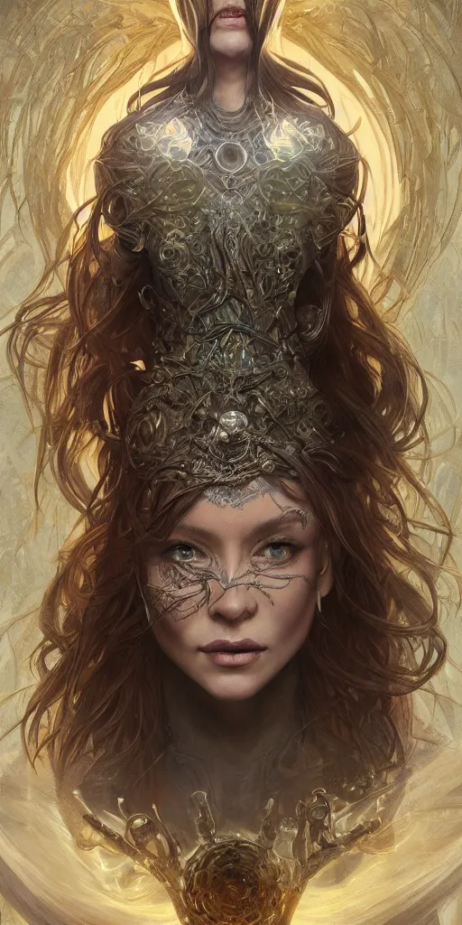 Image similar to ultra realistic illustration of cj miles as a cyber shamanic witch casting am elderit h spell, intricate, elegant, highly detailed, digital painting, artstation, concept art, smooth, sharp focus, illustration, art by artgerm and greg rutkowski and alphonse mucha