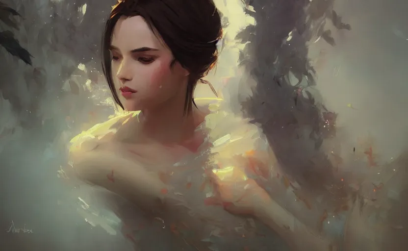 Image similar to a painting of jasmine trending on artstation in the style of greg rutkowski, beautiful, sensual, flower, portrait, adorable