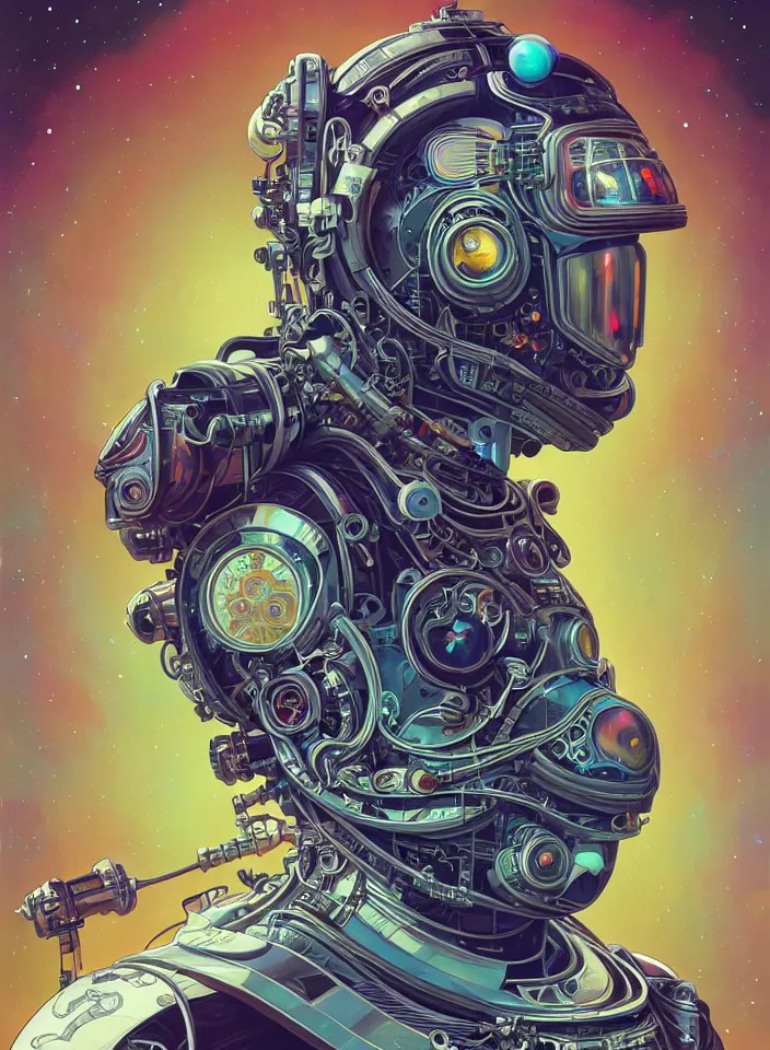 Image similar to high quality high detail biomechanical portrait of a spaceman diesel punk in an alien world, tristan eaton, victo ngai, artgerm, rhads, ross draws, hyperrealism, intricate detailed, alphonse mucha, 8 k, sci - fi, pastel colors, artstation,