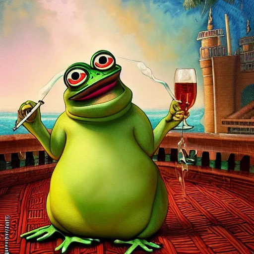 portrait of pepe the frog wearing saudi qamis drinking | Stable ...