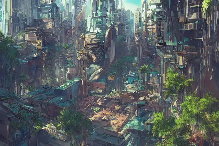 Prompt: a cyberpunk city in ruins, jungle plants overgrowing the streets and buildings, cats!! run through the ruins, drinking from pools of water and climbing on old fallen signs, by artgerm and amano and rutkowski and kincaid, trending on artstation