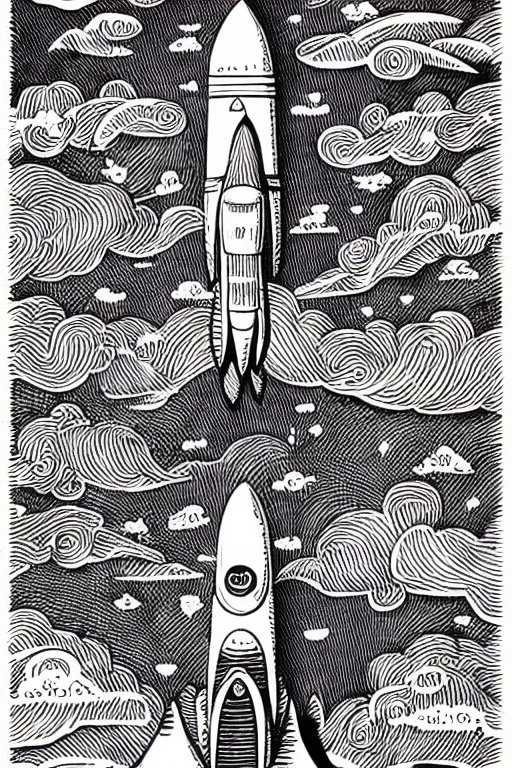 Image similar to mcbess illustration of a rocket ship with rainbow colors