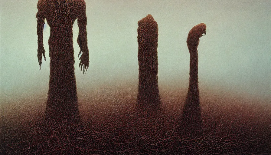 Prompt: the reaper of souls, landscape artwork by zdzislaw beksinski. intricate details. horror