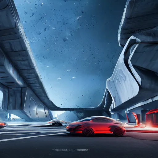 Image similar to sci-fi cars : wall near structure on : the coronation of napoleon painting : and digital billboard in the middle, unreal engine 5, keyshot, octane, artstation trending, ultra high detail, ultra realistic, cinematic, 8k, 16k, in style of zaha hadid, in plastic, dark, tilt shift,