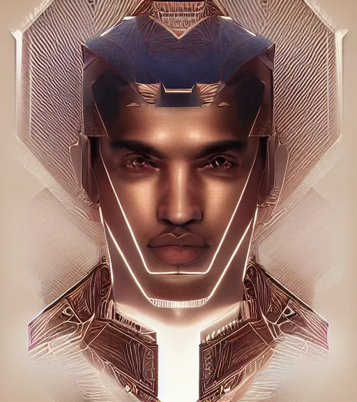 Image similar to symmetry!! egyptian prince of technology, solid cube of light, hard edges, product render retro - futuristic poster scifi, lasers and neon circuits, brown skin man egyptian prince, intricate, elegant, highly detailed, digital painting, artstation, concept art, smooth, sharp focus, illustration, dreamlike, art by artgerm