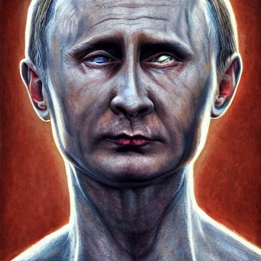 Image similar to bodyhorror portrait of vladimir putin who became an ugly lovecraftian monstrosity, photo - realistic, color image, 2 k, highly detailed, horror, by giger