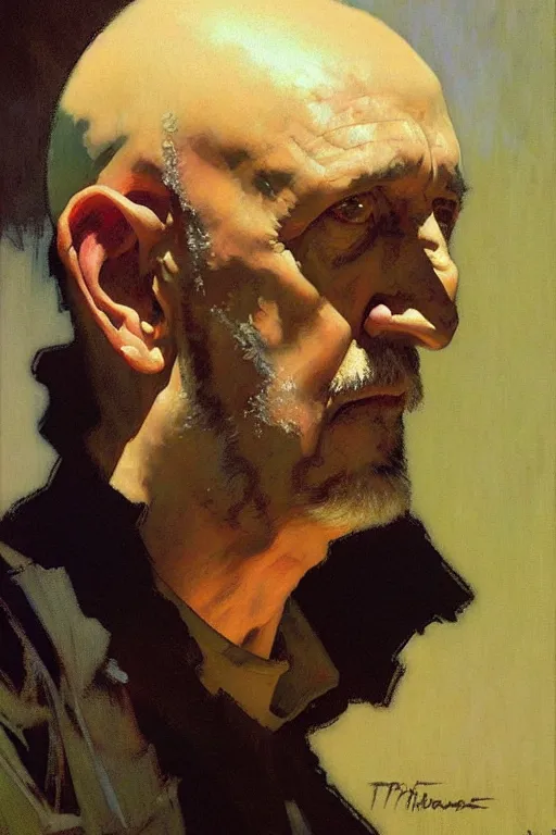 Image similar to mike ehrmantraut, painting by'phil hale '!!! gaston bussiere, craig mullins, greg rutkowski, alphonse mucha