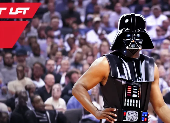 Image similar to ESPN still of Darth Vader playing in the nba playoffs live on espn, 4k